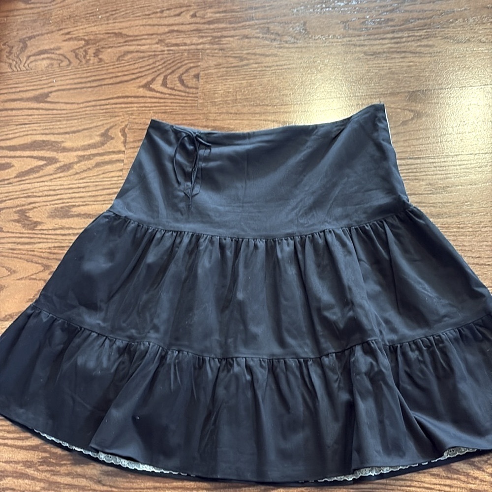 Tibi Black casual  tier A line flare mini skirt side snap closure accent tie 10